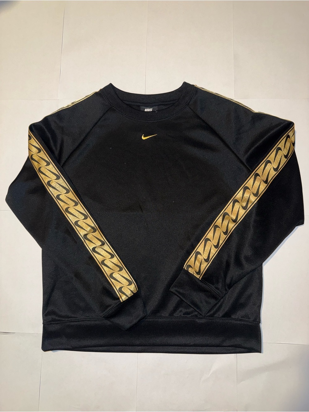 Nike Black Crewneck Sweater with Gold Stripe Detail